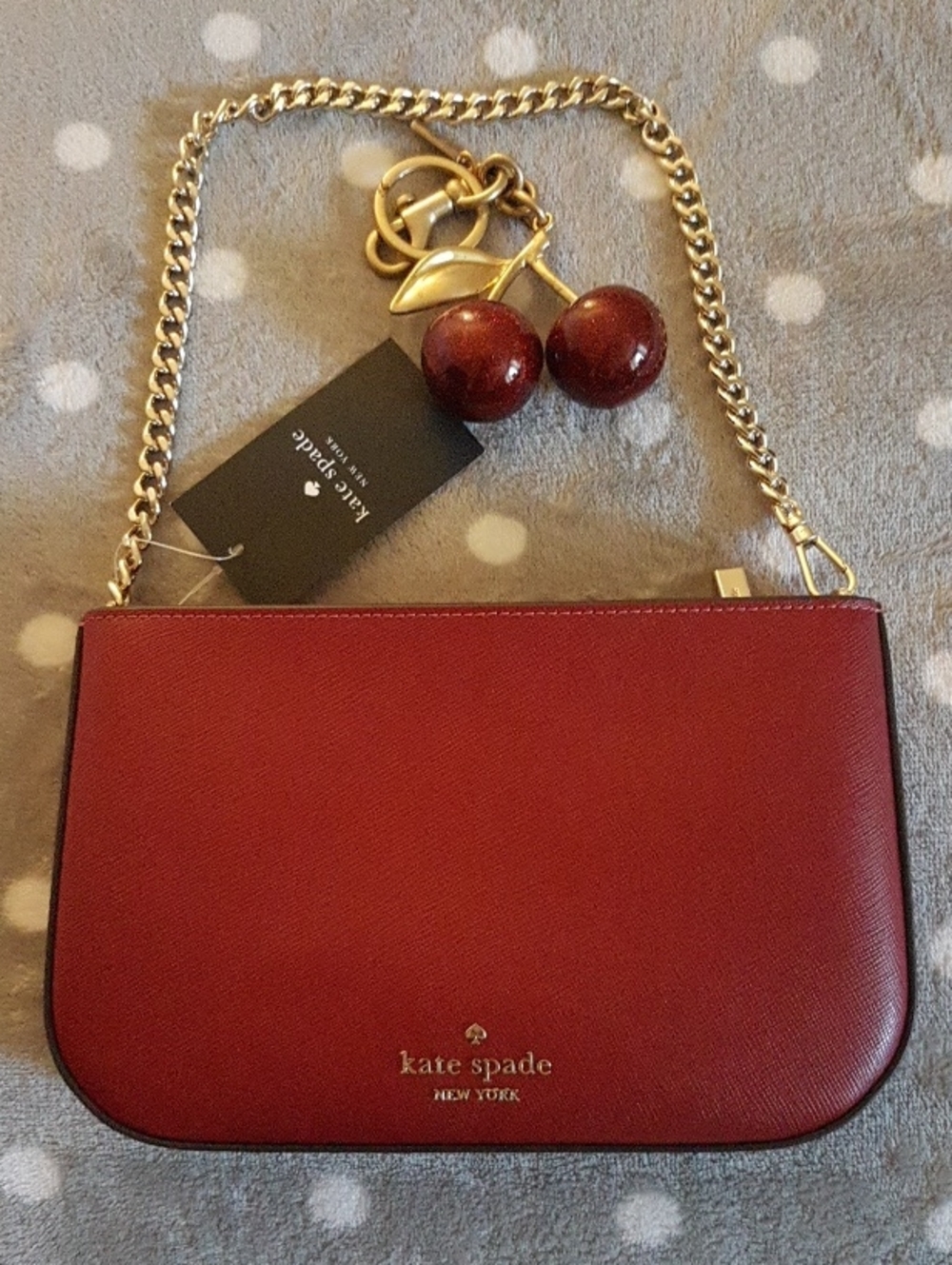 kate spade red leather shoulder bag with gold chain